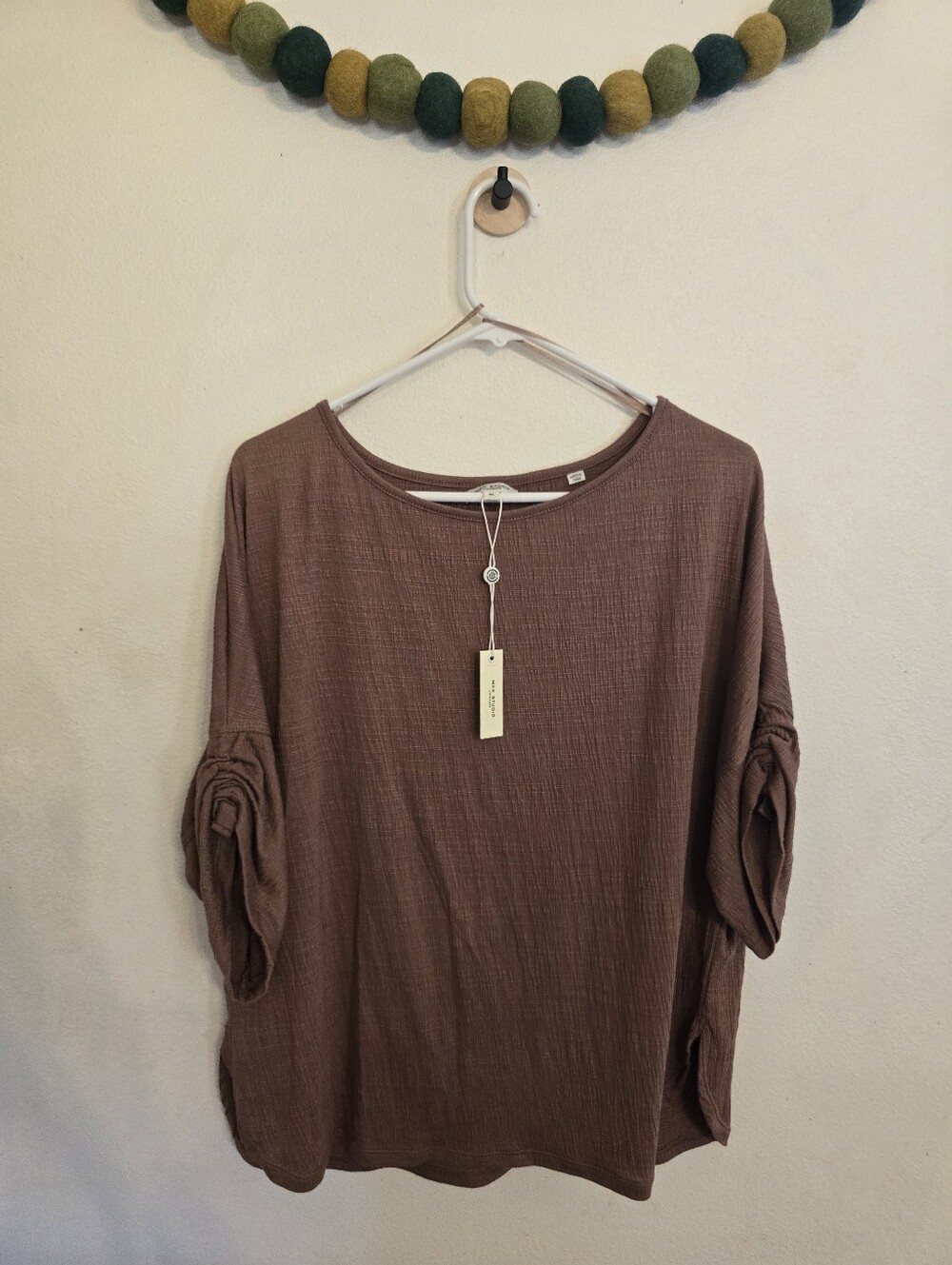 Max Studio London Taupe Rose Textured Knit Short Sleeve Top Size XL Tunic NWT